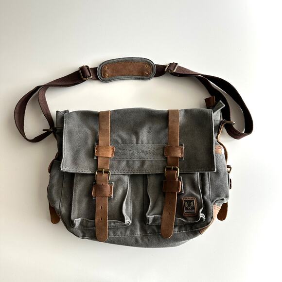 Muchuan EUC Gray Canvas Brown Leather Messenger I Am Legend Bag Sachel - Picture 1 of 12